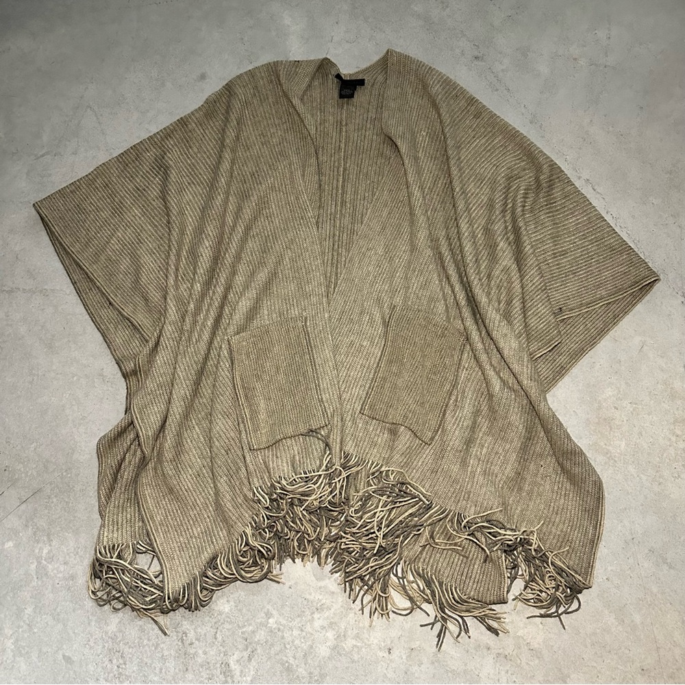 Michael Kors Beige Fringe Knit Poncho Cardigan